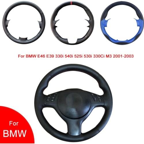 Breathable Punch Hand-Stitched Black Artificial Leather Car Steering Wheel Cover For BMW E46 E39 330i 540i 525i 530i 330Ci M3