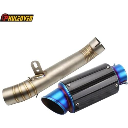 ID:60mm Motorcycle Exhaust Full System Slip-On Real Carbon Fiber Motorbike Exhaust Muffler Escape Mid Link Pipe for Aprilia RSV4