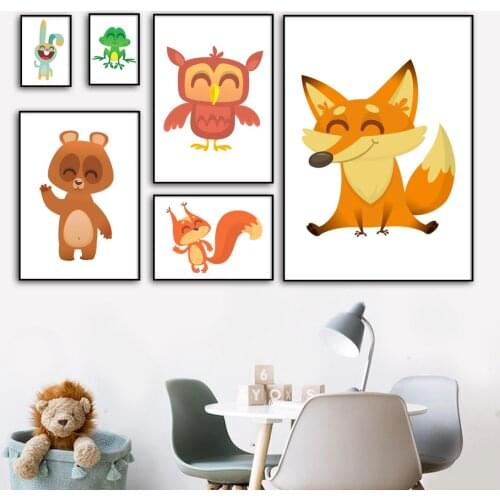 Bear Owl Rabbit Frog Squirrel Canvas Painting Wall Art Nordic Posters and Prints Wall Pictures for Living Children Room Decor