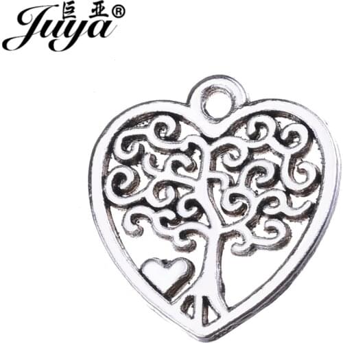 JUYA Pendant for Necklace Bracelet Making Crafts 18.5x17mm 20pcs/lot Tree of Life Filigree Heart Pendants Charms AO0451