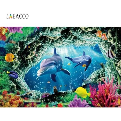 Laeacco Cartoon Shark Scene Underwater Photography Backgrounds Customized Baby Photocall Photographic Backdrops For Photo Studio