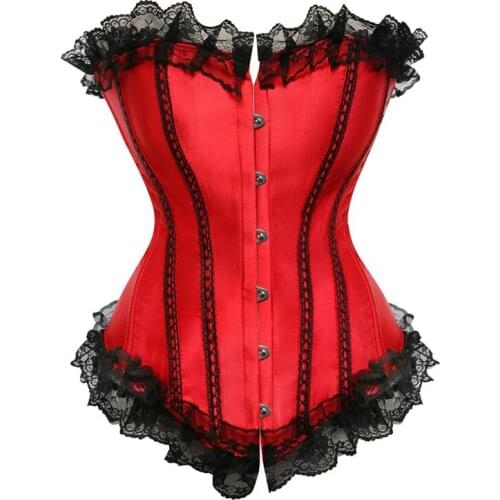 ANDREAGIRL Satin Corset Overbust Lace Up Corsets Plus Size S-6XL Boned Korset Women Outfit Bustier Top Corselet 8113