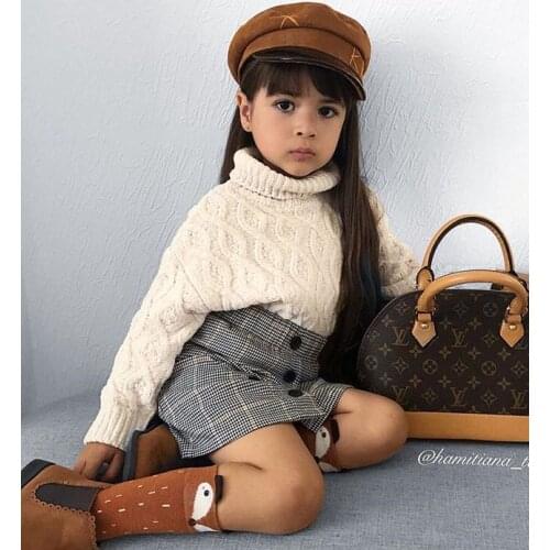 Fashion 2PCS Kids Baby Girls Winter Warm Clothes Turtleneck Sweater Tops Mini Skirt Outfit 2-7Y