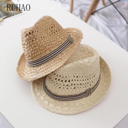 RUHAO Summer Beach Men Boy Sun Hat Jazz Straw Hat Casual Panama Cap Male Fedora Brand Fashion Kids Hat For Men Visor Cap