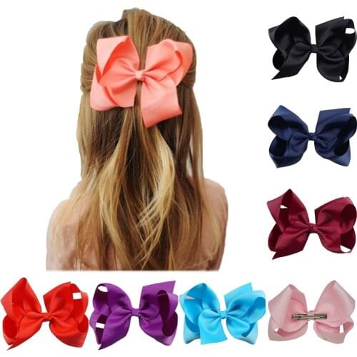 Ncmama 2pcs/lot 6 Inch Large Hairbow With Clip Colorful Solid Hairbows Boutique Ribbon Hairpins For Kids Girls Hair Accessories