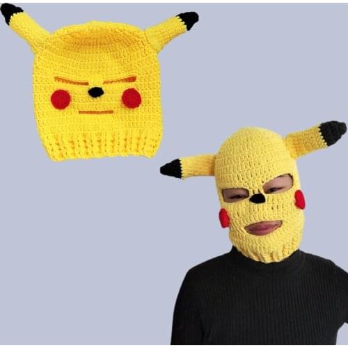Pokemon Pokemon Anime Pikachu Hat Personality Funny Funny Knitted Hat Sand Sculpture Headgear Men and Women Cute Pikachu Hood