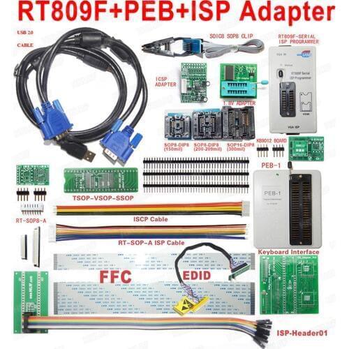 100% Original RT809F ISP Programmer with PEB-1 Board ISP LCD Programmer + SOP8 IC Test Clip 1.8V Adapter TSSOP8 EDID read line