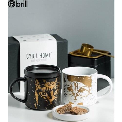 Christmas Mug with Lid and Spoon Nordic Creative Ceramic Cup Cat Couple Cups and Mugs Taza Personalizada Christmas Gift Canecas