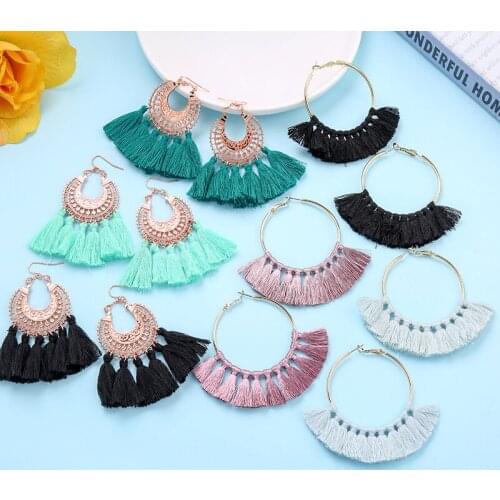 Kissme Bohemia Style Multiple Cotton Thread Tassel Earrings For Women Hyperbole Vintage Dangle Earrings 2021 New Fashion Jewelry