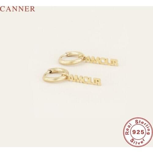 CANNER Ear Clip Fashion alphabet couple earrings 925 Sterling Silver Earrings Jewelry Earrings For Women Brincos Aretes De Mujer