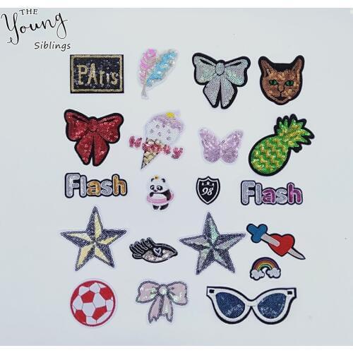 New arrive Cartoon Embroidery patch Hot melt adhesive Patch Sequins DIY Iron on patch Badges Clothing Decorate Sewing Accessory
