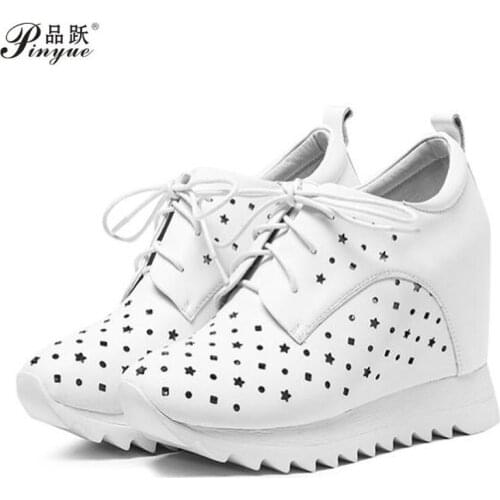 New Breathable Pumps Shoes Women Genuine Leather Wedges High Heel Gladiators Sandals Female Summer Fashion Sneakers Casual Shoes