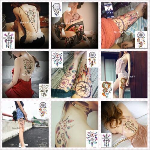 Nu-TATY Waterproof Temporary Sticker Color Dream Catcher Series Pigeon Hair Dreamcatcher Butterfly Feathers Tattoo Stickers