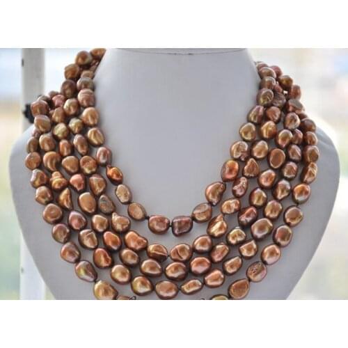 Wedding Woman Jewelry 9-13mm Brown Coffee Color Pearl Necklace Natural Freshwater Pearl Handmade Gift
