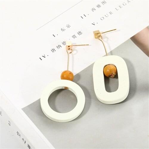 CRLEY Womens Fashion Wood Statement Earrings Geometric Yellow Beaded Round Oval Pendant Drop Earrings Statement Jewelry