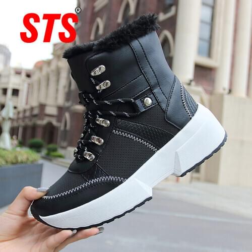 STS women snow boots platform winter boots thick plush waterproof non-slip boots fashion women winter shoes warm fur botas mujer