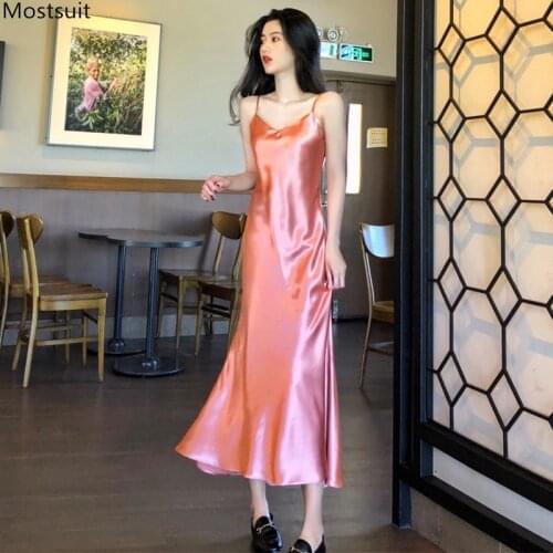Summer Satin Sexy Dress For Women Long Spaghetti Trumpet Mermaid Party Dresses Slim Bodycon Dress 2021 Robe Femme