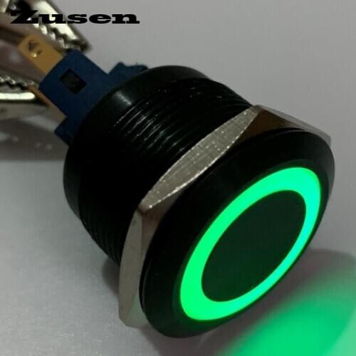 Zusen 22mm black aluminum Ring illuminated Momentary push button switch(GQ22F-11E/G/12V/A)