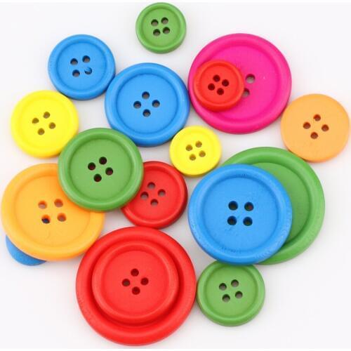 10-50pcs Multi-color Mix Size Wooden Button 15mm 4 Hole Round Wood Buttons For Clothing Decor Sewing Scrapbooking Home Supply