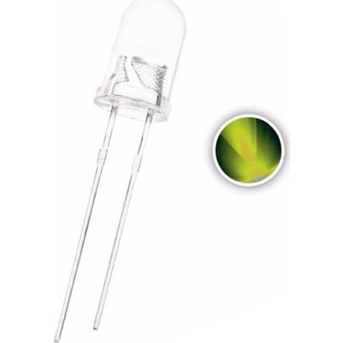 100PCS 5MM Yellow Green LED Water Clear Round Head Transparent LED 20mA 2V Light Beads Lamp