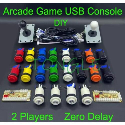 2 Player Arcade Game DIY Part USB Encoder to PC Games Ellipse Bat Joystick + Happ Type Arcade Push Buttons Multiple Colour Kits
