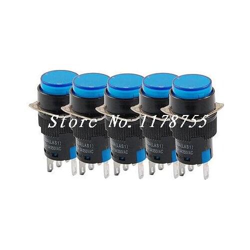 5 Pin Momentary 1NO 1NC Blue Neon Light Round Push Button Switch DC 12V