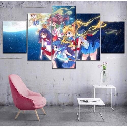 5 Piece Wall Art Canvas Anime Manga Posters Sailor Girl Figure Pictures And Prints Home Living Decor Modern Bedroom Decoration