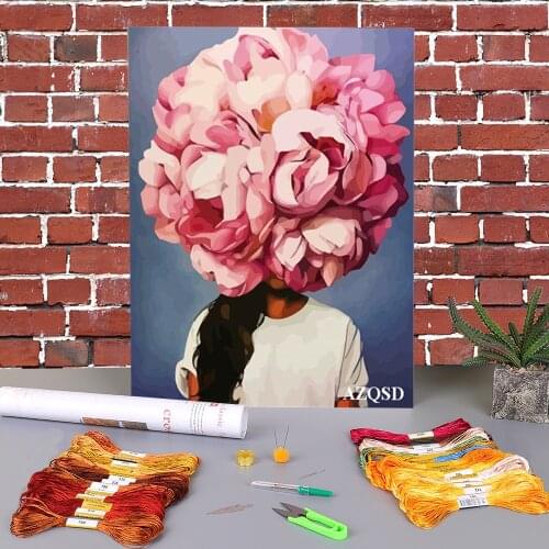 Abstract Beautiful Flower Women Modern Pre-Printed 11CT Cross Stitch Patterns DIY Embroidery DMC Threads Knitting Design