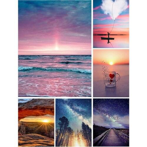 5D Diamond Painting landscape Cross stitch Full Drill Diamond Embroidered Sunset Set Mosaic Picture of Rhinestones Decor Gift