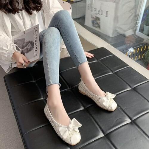 Bow Ballet High Heels Shoes Woman Basic Pumps 2021 Fashion Two Tone Stitching Round Bow Work Shoe Fashion Party Women Shoes Pump