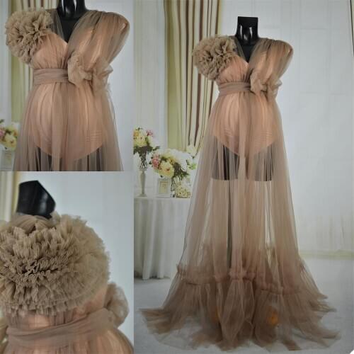 Pregnant Photo Bathrobe Pajam Robe Lace Tulle A Line Pregnant Gowns Custom Made Bathrobe Mesh Prom Bridesmaid Shawl