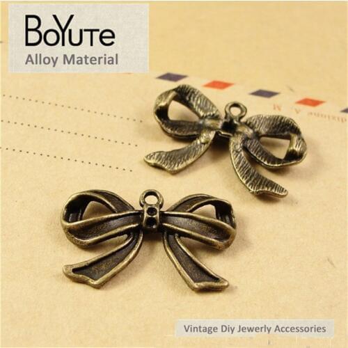 BoYuTe (40 Pieces/Lot) 29*18MM Bowknot Charm Antique Bronze Metal Zinc Alloy Trendy Jewelry Bow Charms Pendant for Women