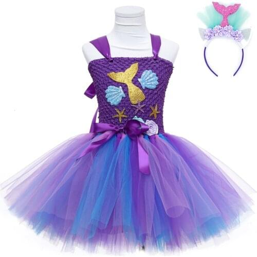 Purple Mermaid Princess Dresses for Halloween Party Toddler Baby Girls Fall Mermaid Tutu Dress Little Girls Halloween Costume