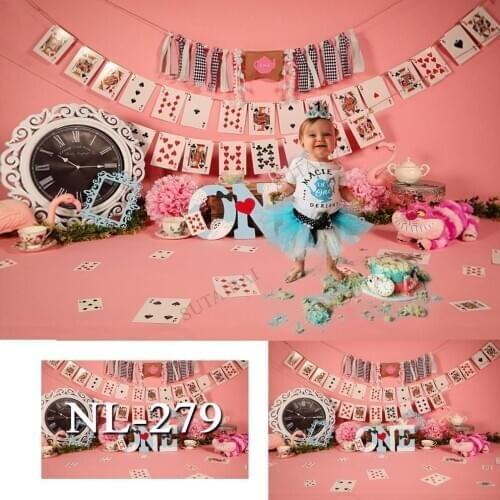 Alice In Wonderland Backdrop Playing Card Tea Party Newborn Baby First Birthday Background Photography Photo Studio Photocall