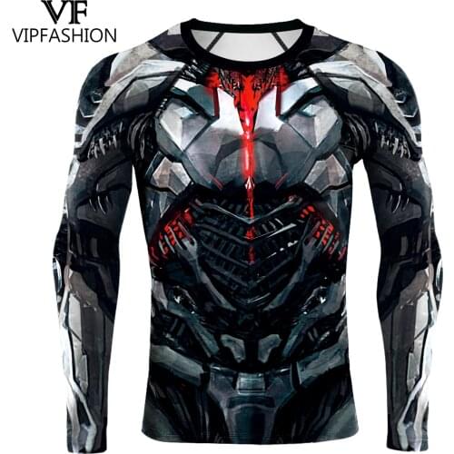 VIP FASHION New Armor Printed Mens T-Shirt Sports Fitness Casual Clothing Skinny Bodybuilding Long Sleeve Tops Plus Size Tees
