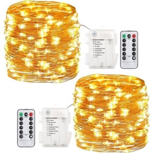 Fairy String Lights Battery Operated 10M 100 LED Remote Control Timer Twinkle 8Modes Waterproof Festival Party Copper Wire Light