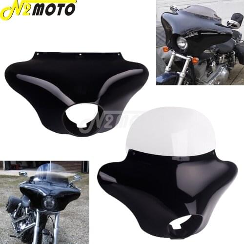 Gloss Black Front Outer Batwing Fairing Windshield Headlight Fairing Visor Cowl Mask for Harley Sportster Dyna Street Fat Bob