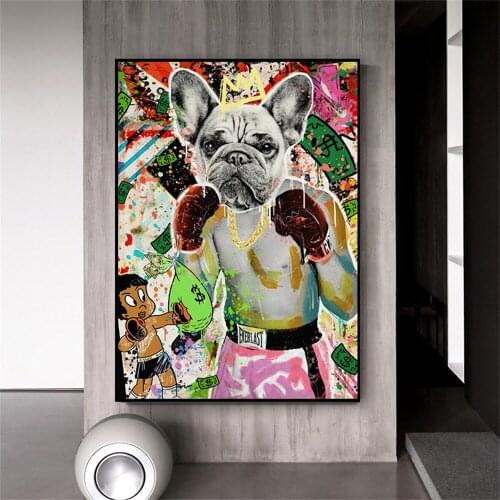 Canvas Painting Boxing puppy Modern Wall Art Poster and Prints Graffiti Animals Pictures For Living Room Home Decoration