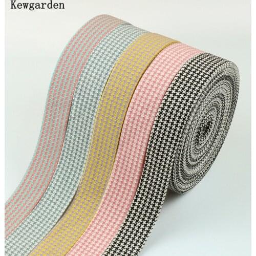 Kewgarden DIY Hair Accessories Handmade Tape Houndstooth Fabric Layering Cloth Plaid Ribbon 2" 1" 10mm 25mm 50mm Webbing 10Yards