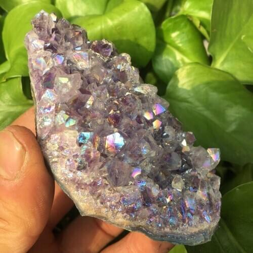 Natural Crystal Cluster Stone Electroplated Amethyst Crystal Gifts Ornament Art 120-130g