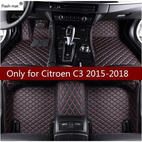 Flash mat leather car floor mats for Citroen C3 2015 2016 2017 2018 Custom foot Pads automobile carpet car covers