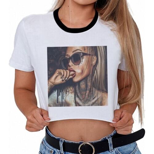 Summer Fashion Harajuku Sexy Tank Crop Top White T Shirt Clothes Women Cute Black Girl Magic Printed Croptop Gothic Short Sleeve