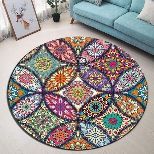 LB Mandala Round Childrens Room Carpet for Baby Home Living Room Floor Memory Foam Area Rugs Bathroom Non-Slip Cushion Door Mat