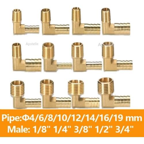 Brass Hose Barb Fitting Elbow 6mm 8mm 10mm 12mm 16mm To 1/4 1/8 1/2 3/8" BSP Male Thread Barbed Coupling Connector Joint Adapter