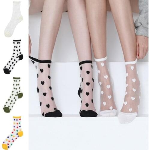 Summer Heart Love Tulle Glass Silk Socks Women Fahion Ladies Lace Transparent Ultra-thin Mesh Colorful Nylon Sheer Socks