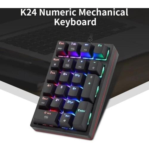 K24 USB Wired Mechanical Numeric Keypad 21 Keys Mini Numpad RGB Backlight Keyboard Extended Layout
