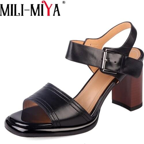 MILI-MIYA Summer Sandals Casual Thick High Heeled Outdoor Women Fashion Square Toe Buckle Ankle Strap Party Work All Match Shoe