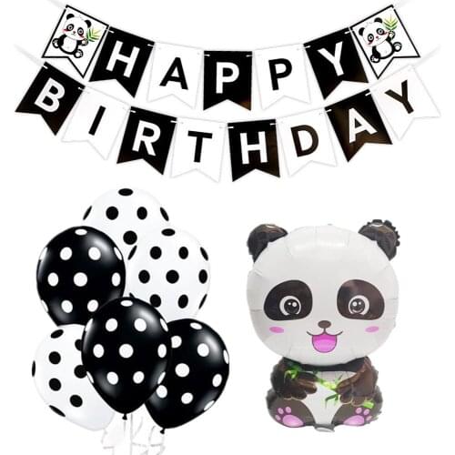 Panda Banner Set head aluminum foil foil balloons black white panda pull flag package birthday party decorations kids wedding