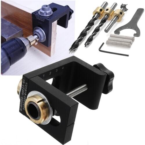 Woodworking Drill Guide Set Locator Woodworking Pocket Hole Locate Punch Jig Kit With 8/10/15mm Step Drill Bit Guide Tools