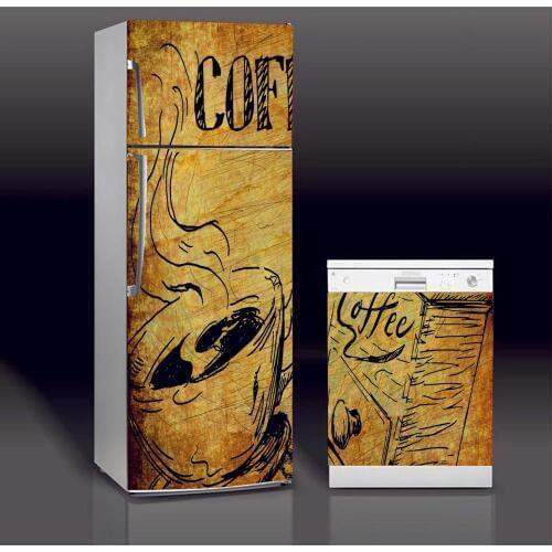 Fridge Sticker Coffee Pattern Art Refrigerator Dishwasher Door Wrap Kitchen Wallpaper Accessories Modern 3d Wall Stickers